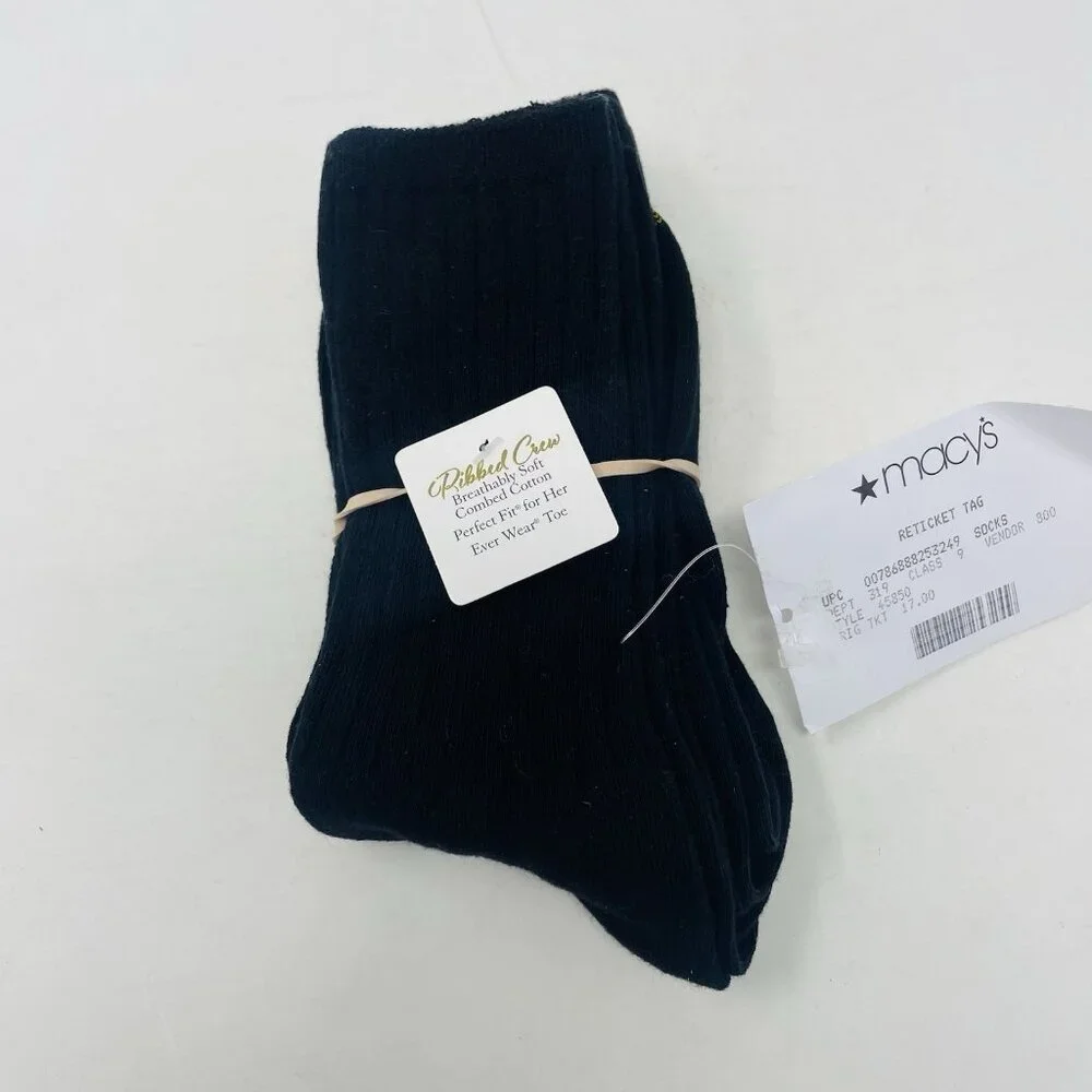 Gold Toe Womens One Size Fits Most 3-Pack Casual Ribbed Crew Socks in Black 2526